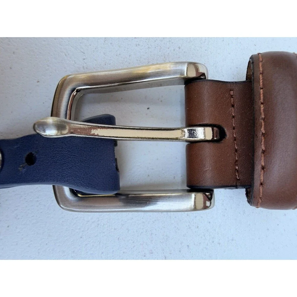 Crown & Ivy Men’s Belt Size 40 Navy Lighthouse Nautical Embroidered Leather NWT